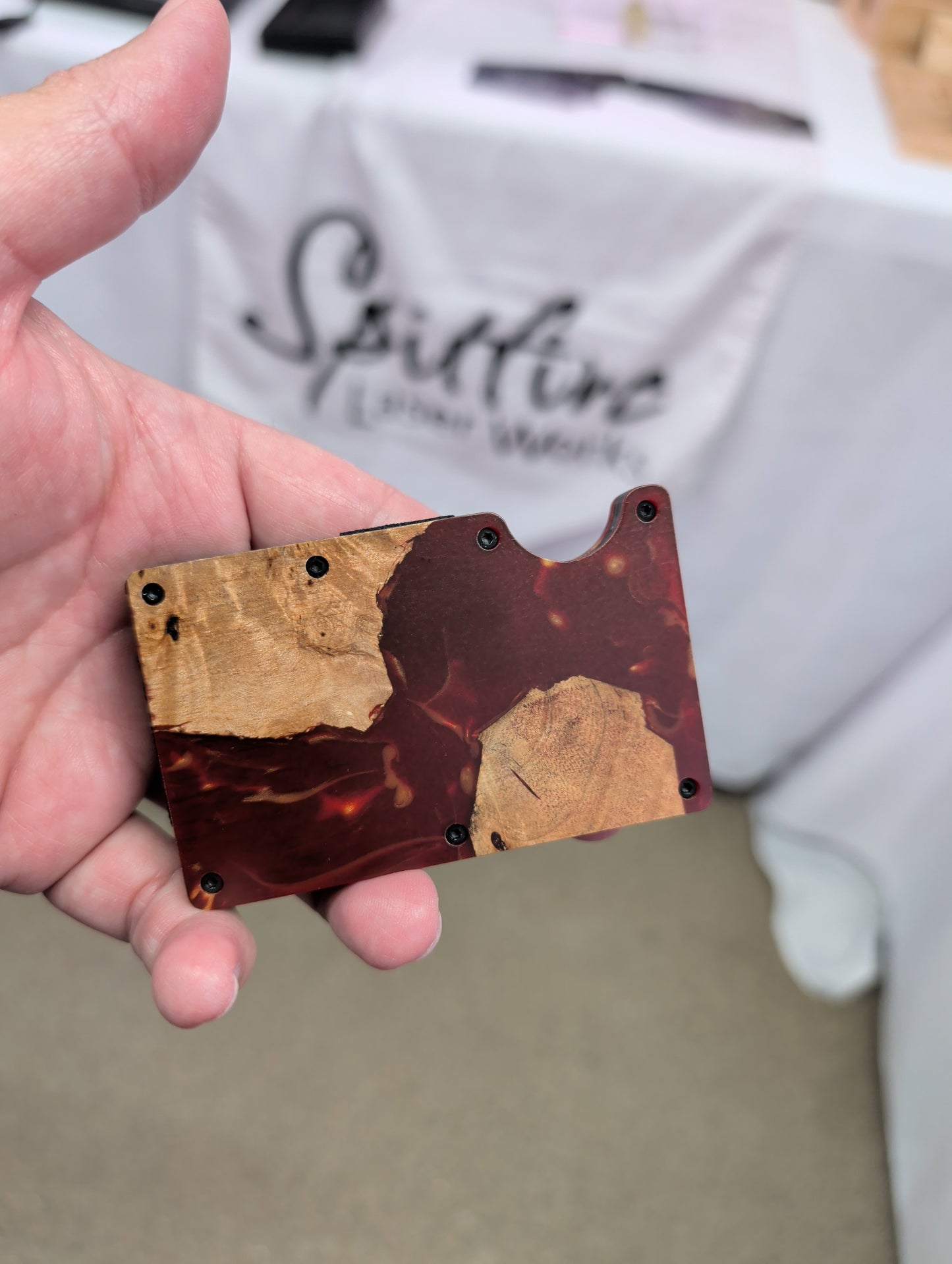 Wood & Red/Gold Resin Wallet